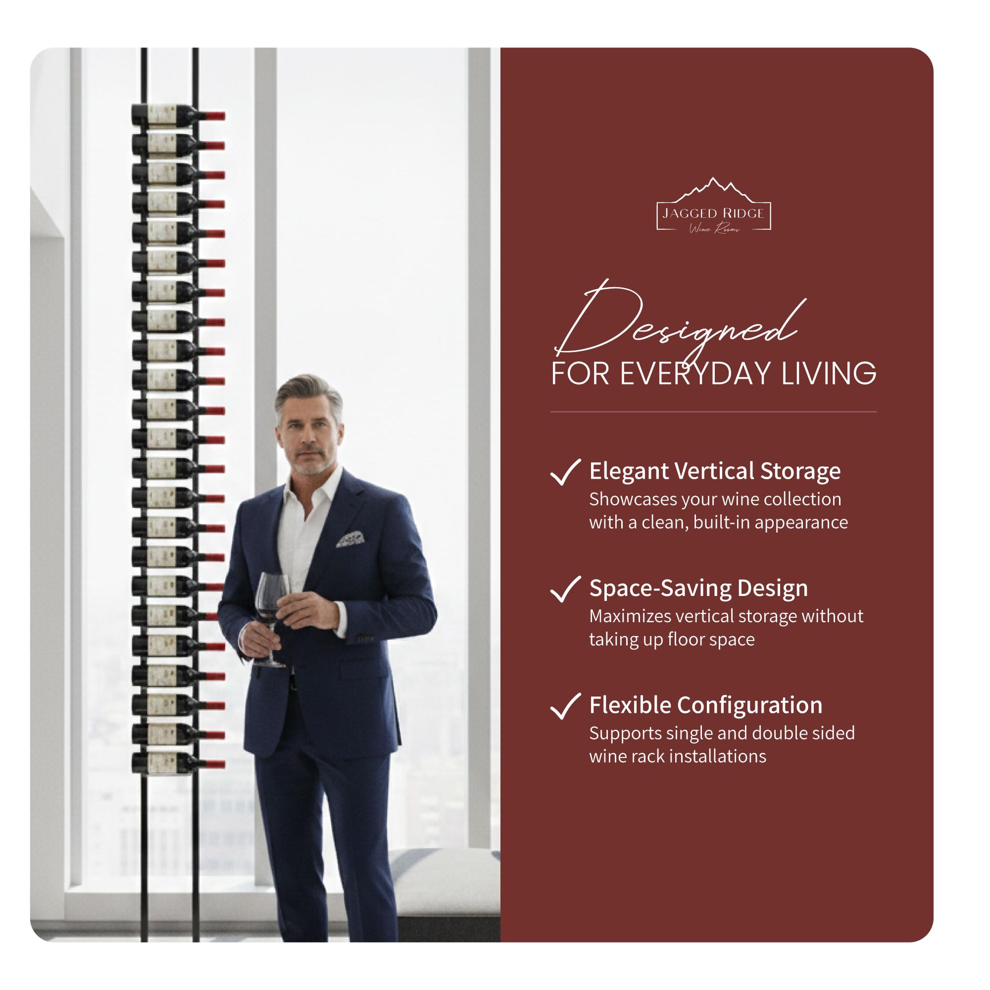 Jagged Ridge Wine Rooms Luxurious Floor-to-Ceiling Wine Rack Frame – 10 ft Height, Cut to Fit Ceilings Up to 10 ft, Modern Metal Design, Storage for Up to 144 Bottles (Racks Sold Separately)