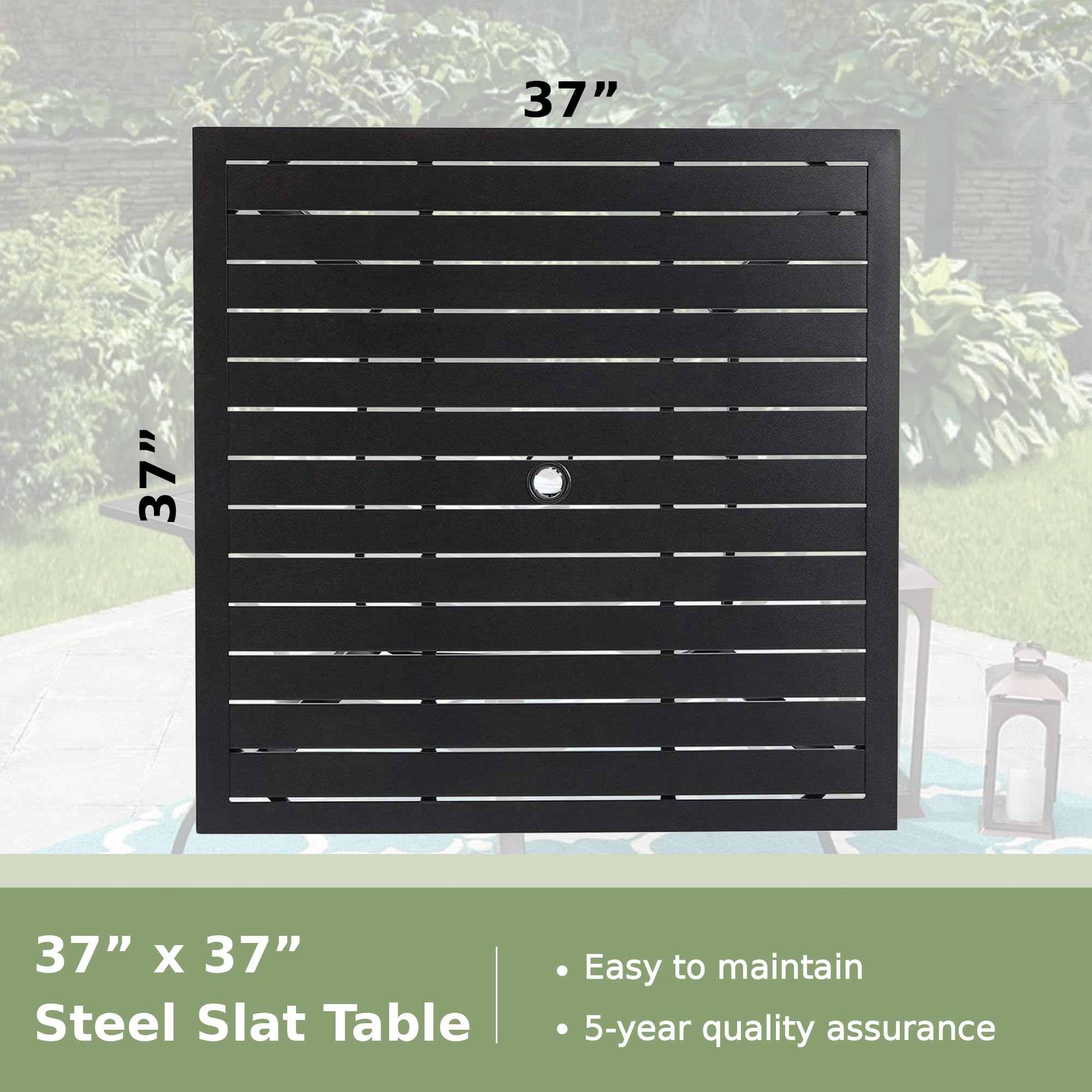 Square Metal Patio Dining Table with Umbrella Hole