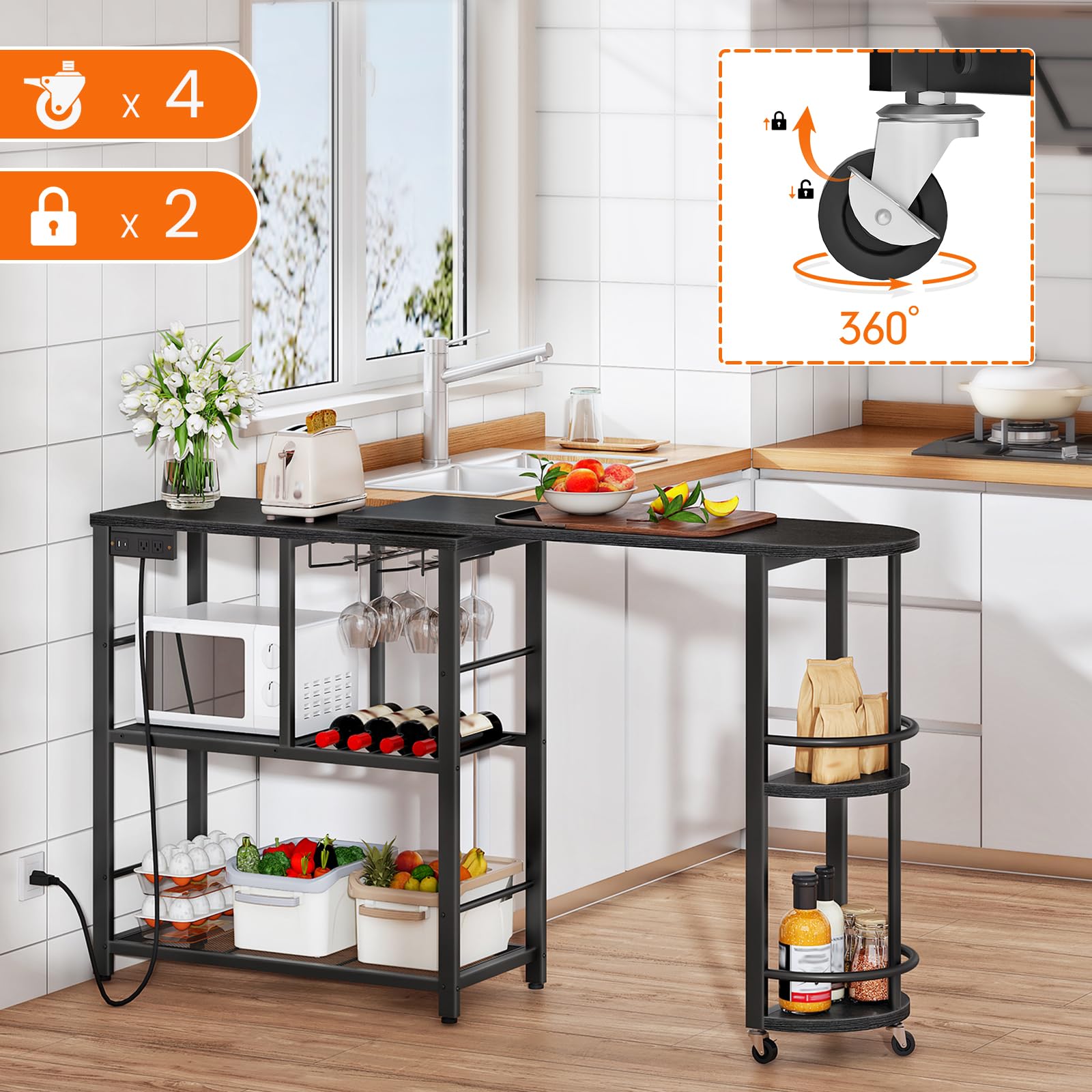 L-Shaped Bar Table with Charging Station