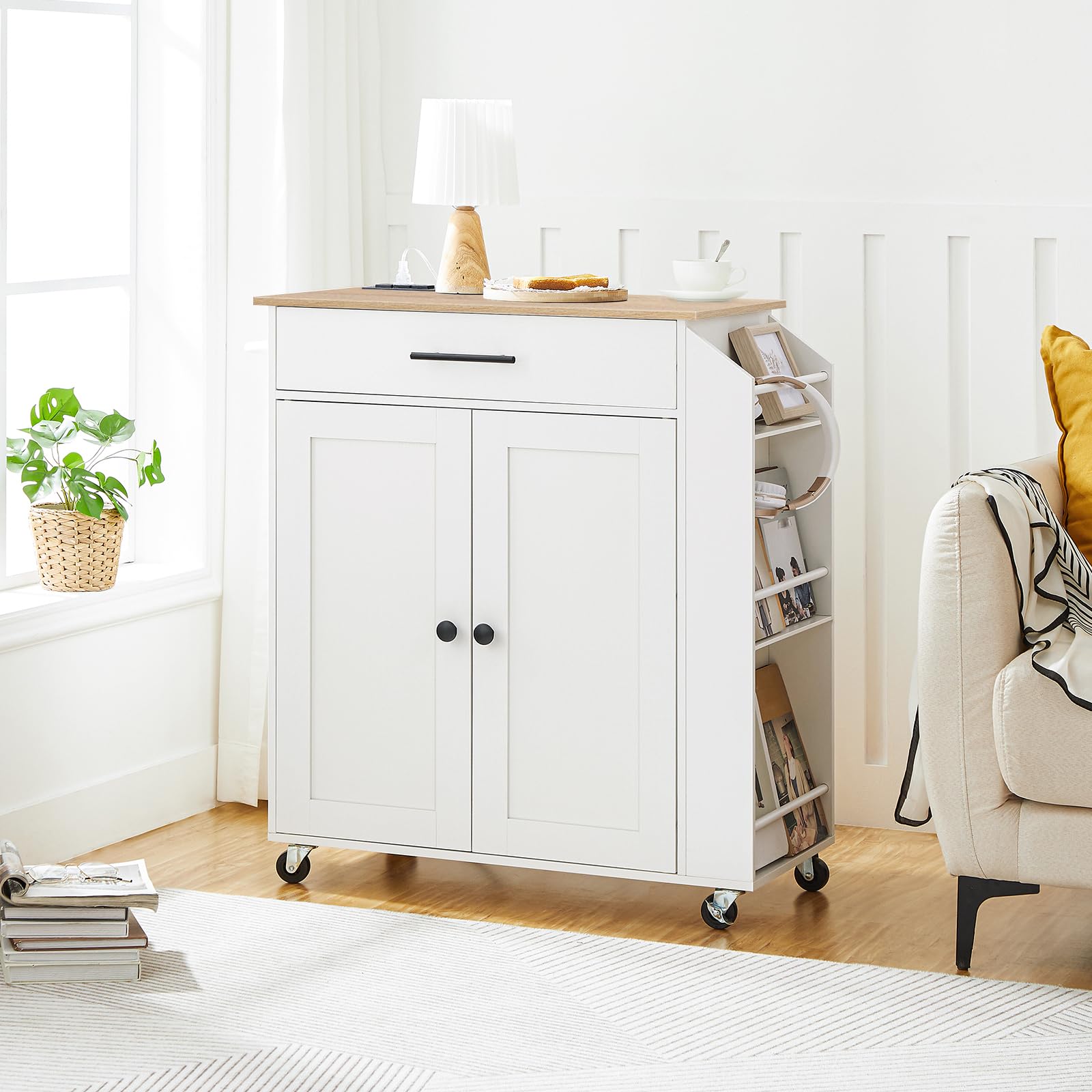 Rolling Kitchen Island Cart with Power Outlet