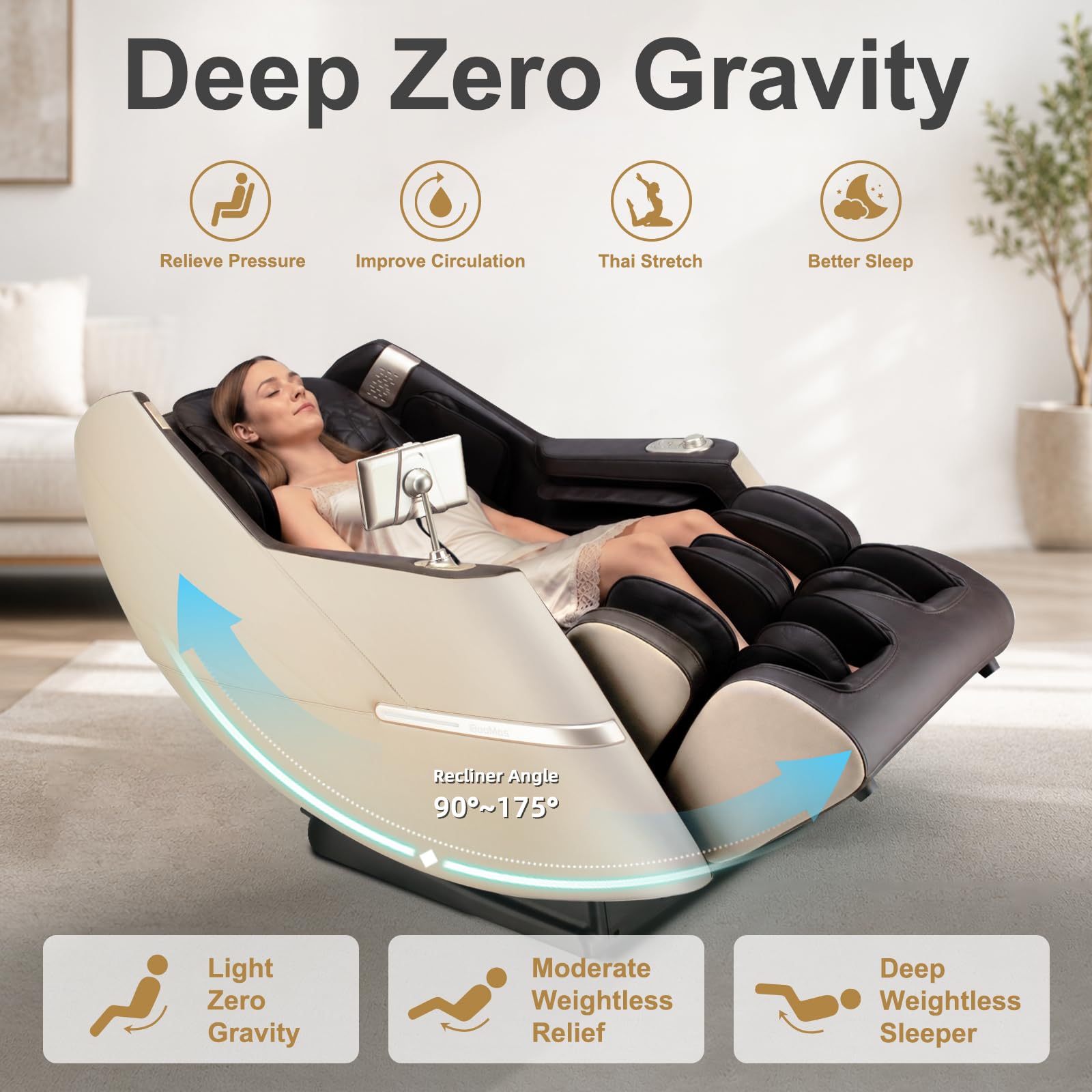 iBooMas Massage Chair, 2026 SL-Track Zero Gravity Shiatsu Massage Chairs Full Body and Recliner, 12+6 Modes, Body Scan, APP, Foot Rollers, Heat Therapy, Airbags, Bluetooth, Thai Stretch (Beige& Brown)