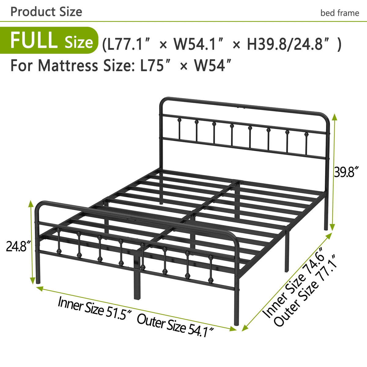 Kujielan Metal Bed Frame Full Size,Easy to Assemble,Black