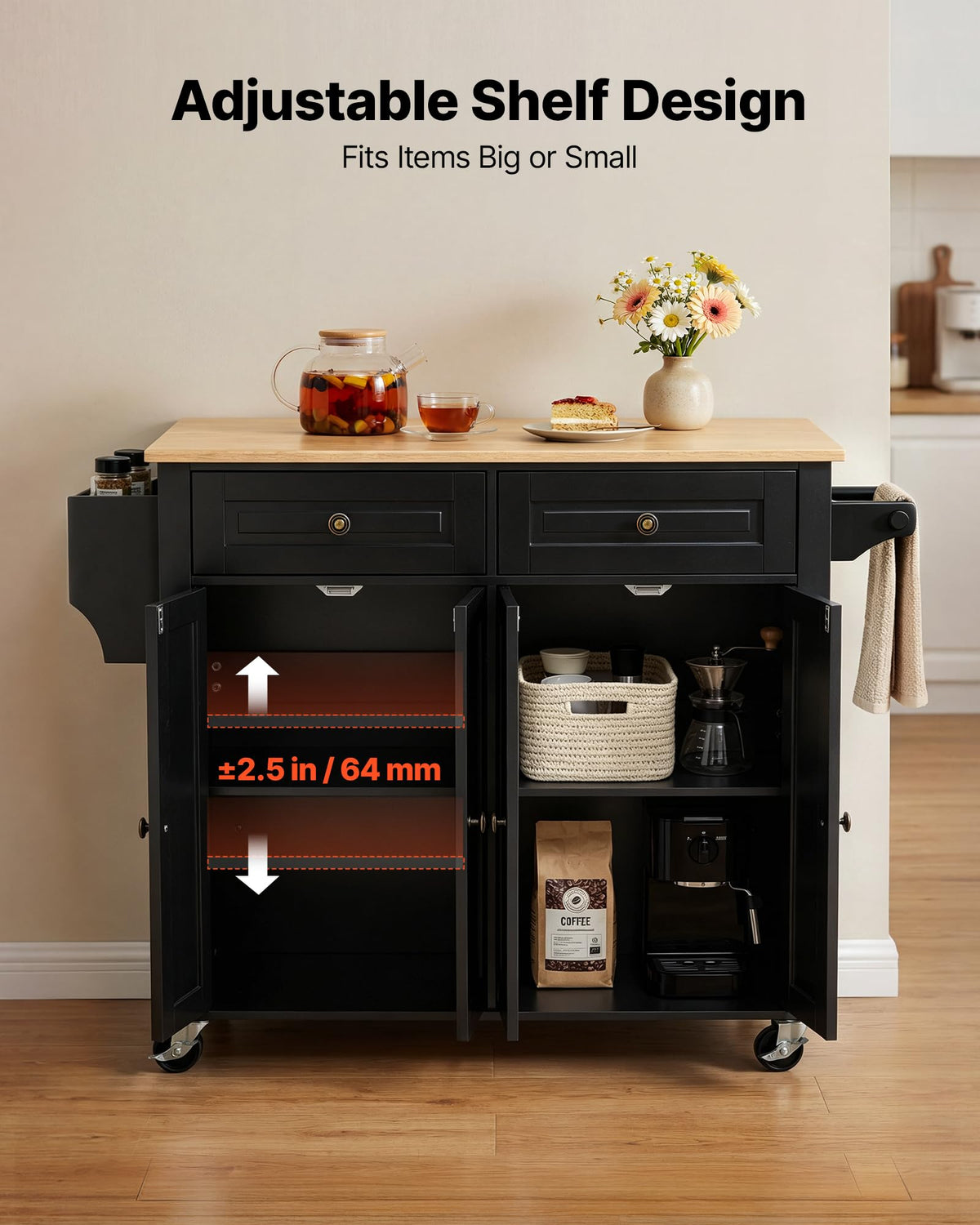 Black Drop Leaf Kitchen Island Cart