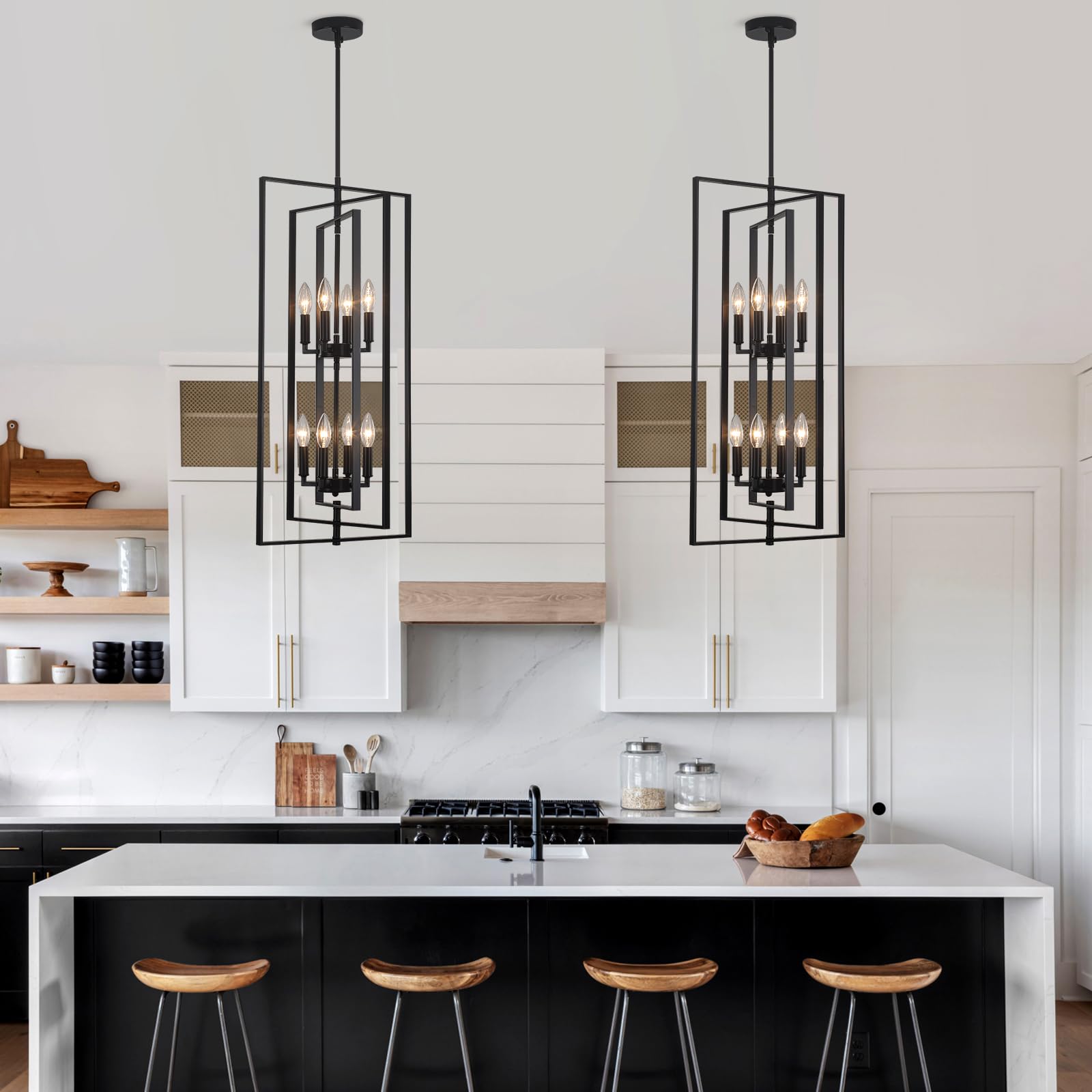8-Light Black Farmhouse Tiered Chandelier