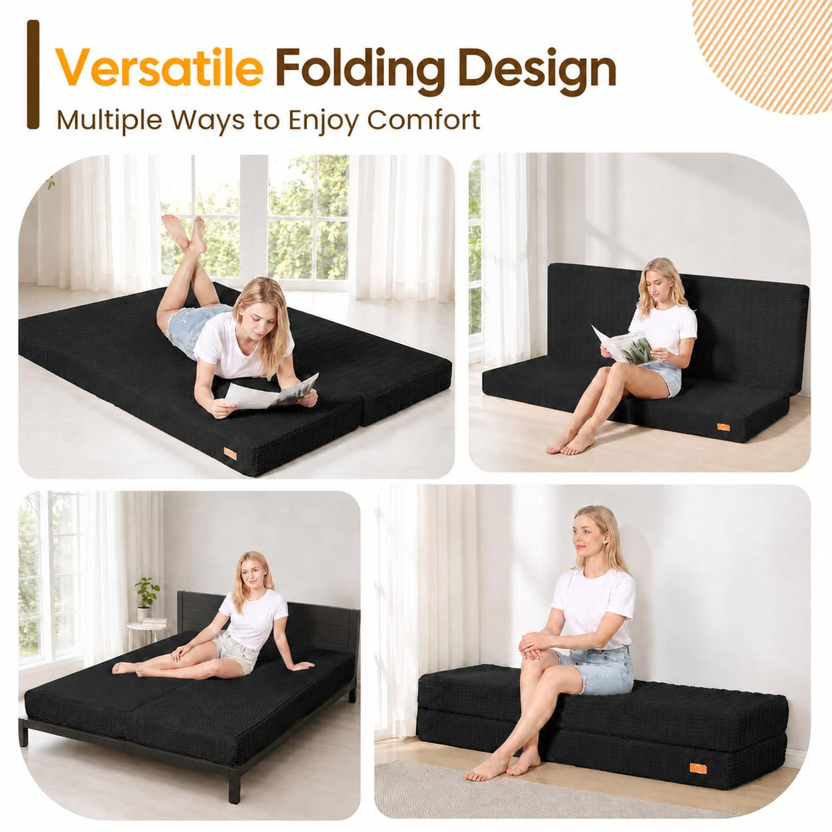 MeMoreCool 6" Futon Full Size, Folding Sofa Floor Couch, Frame Not Included