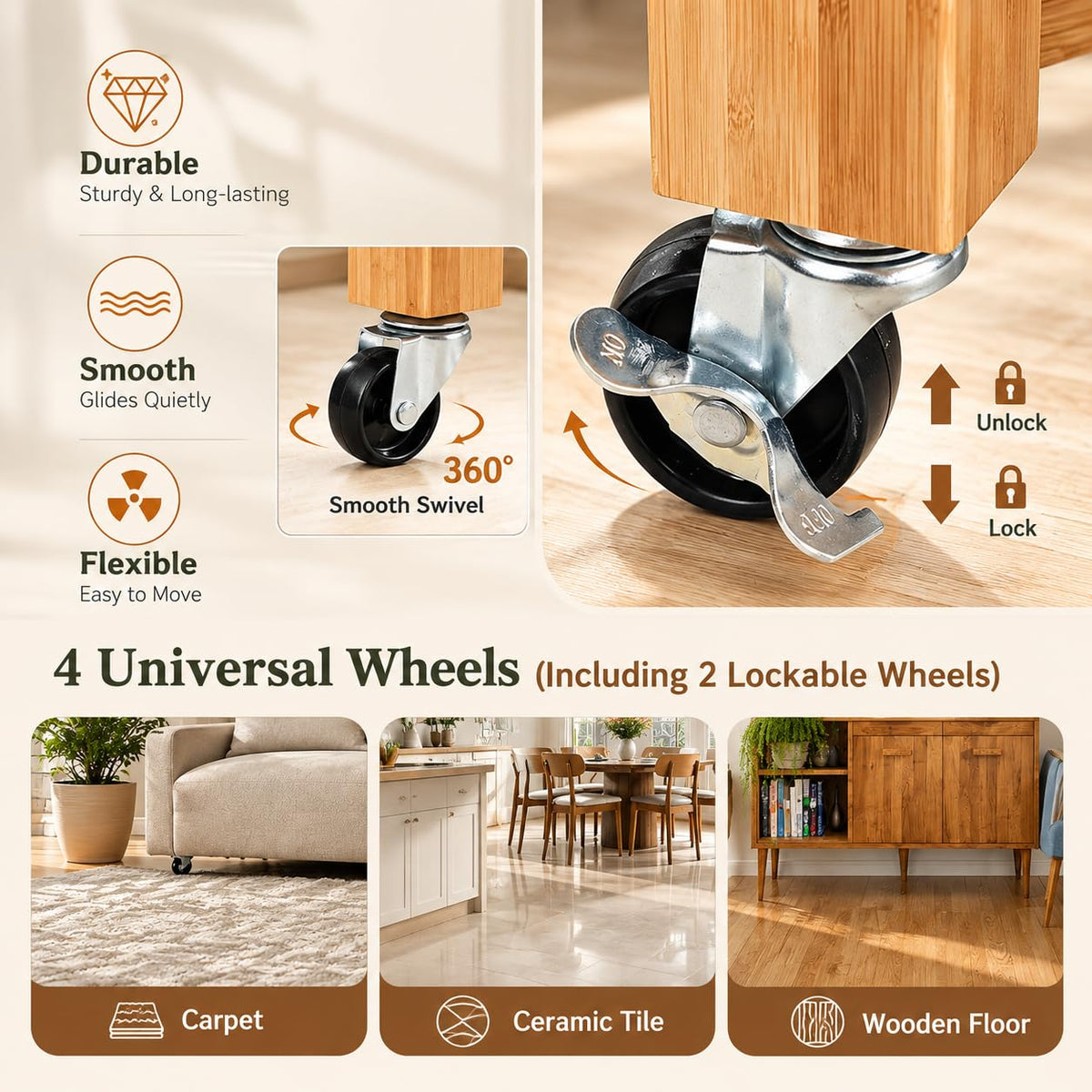 SILKYDRY Kitchen Island, Rolling Butcher Block Kitchen Cart with Storage