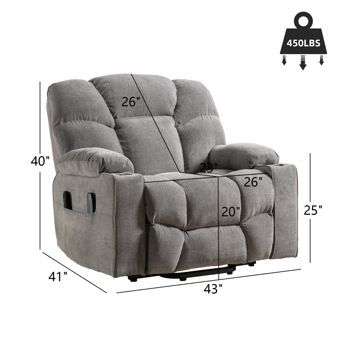 CANMOV Power Lift Recliner Chair for Elderly, Big and Tall Electric Recliner Chair with Massage and Heating, Dual Motor Heavy Duty Lift Recliner with USB Port, Cup Holders, Pockets, Grey