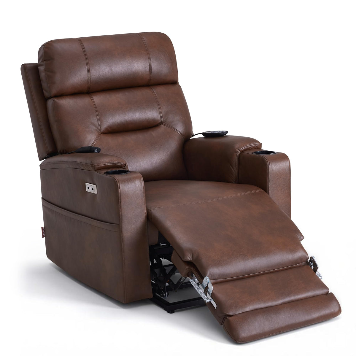 MCombo Lift Chair for Tall Man 6‘6’’, Dual Motor Power Lift Recliner Chair for Elderly, Lay Flat for Sleeping, Heat and Massage, USB & Type C, Faux Leather 7755 (Dark Brown)