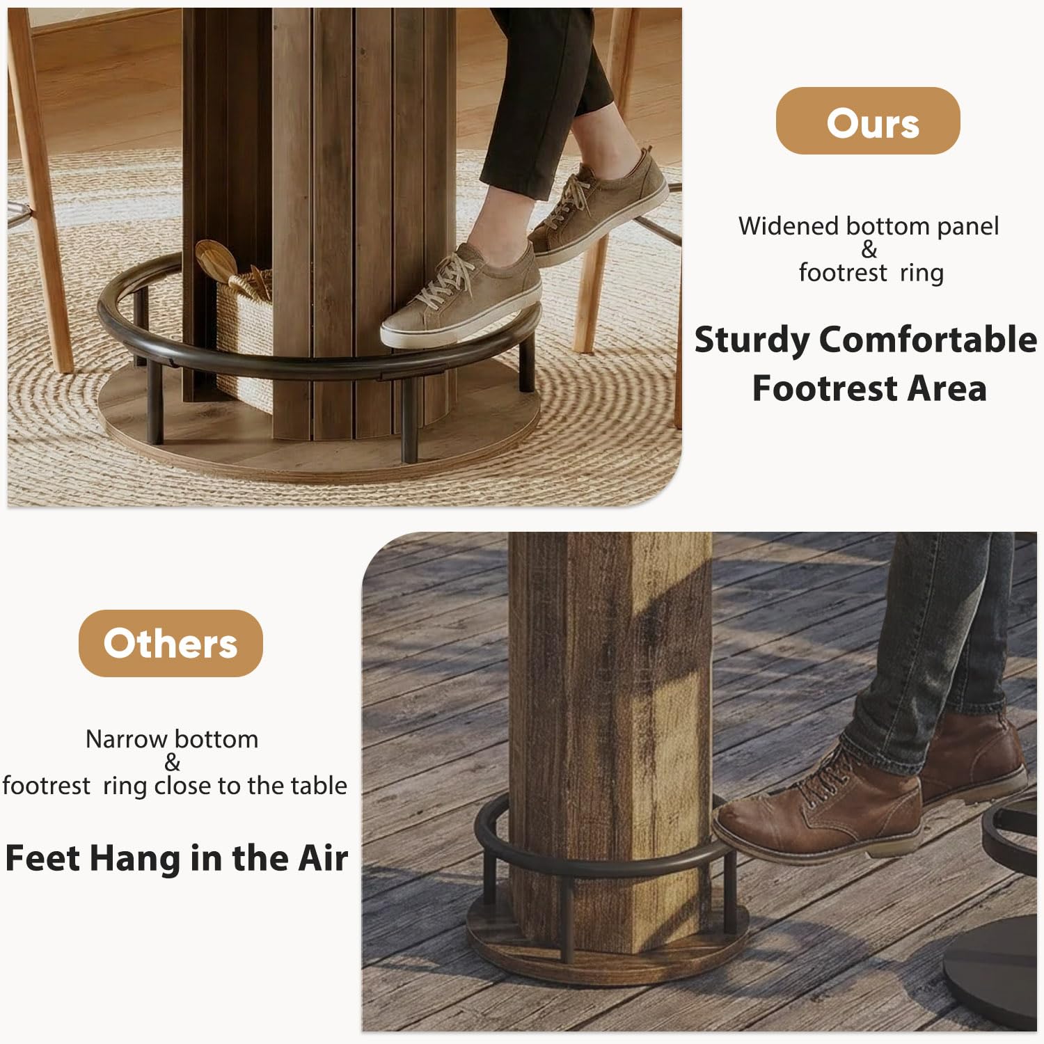 HSH Round Bar Table, 39.37" H Wood Pub Table with Storage & Metal Footrest, Modern Rustic Bar Height Bistro Cocktail Table for Coffee Bar, Kitchen Dining Room, Small Space, Rustic Oak (Table Only)