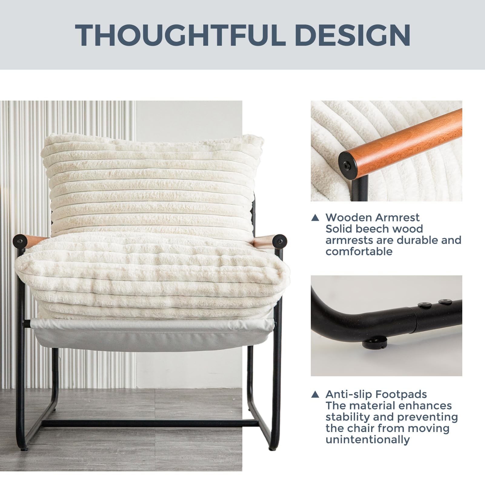 Sherpa Accent Chair with Beech Wood Arms & Metal Frame