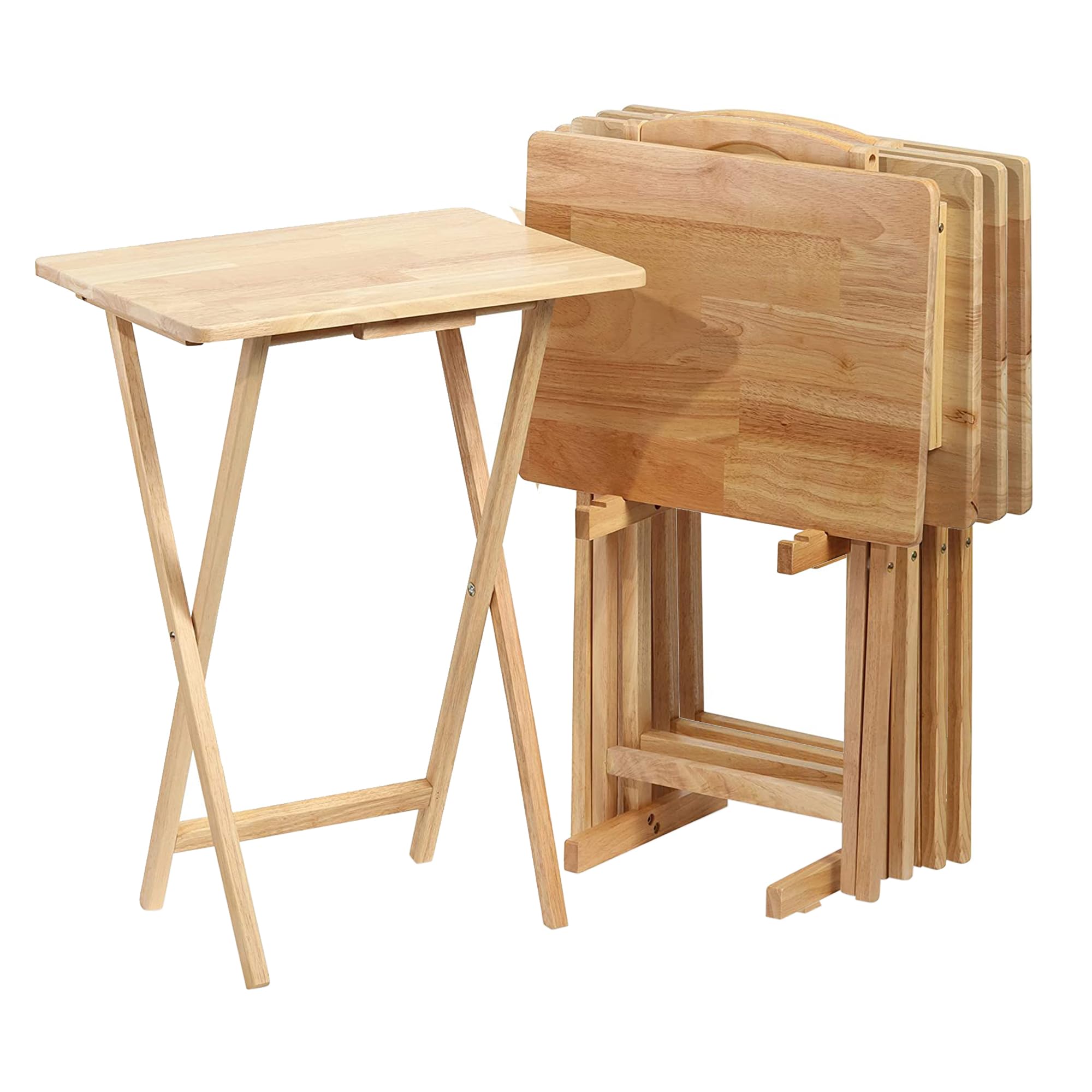 Folding TV Tray Tables Set of 7 with Storage Rack