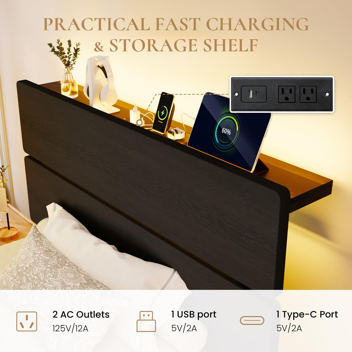 Twin LED Bed Frame with Charging Station