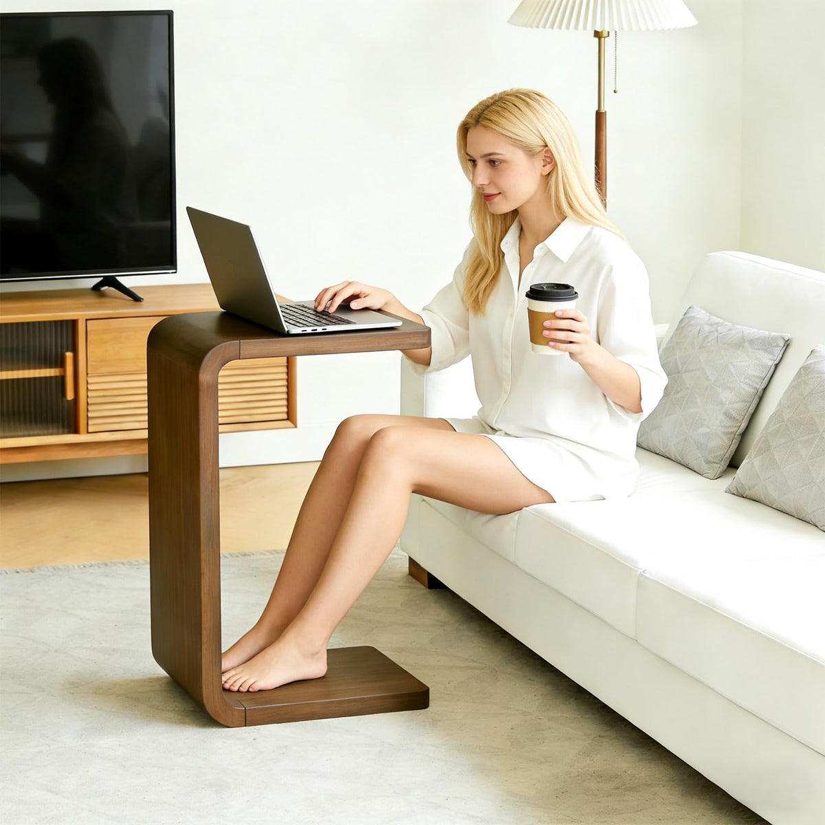 Walnut C-Shaped End Table