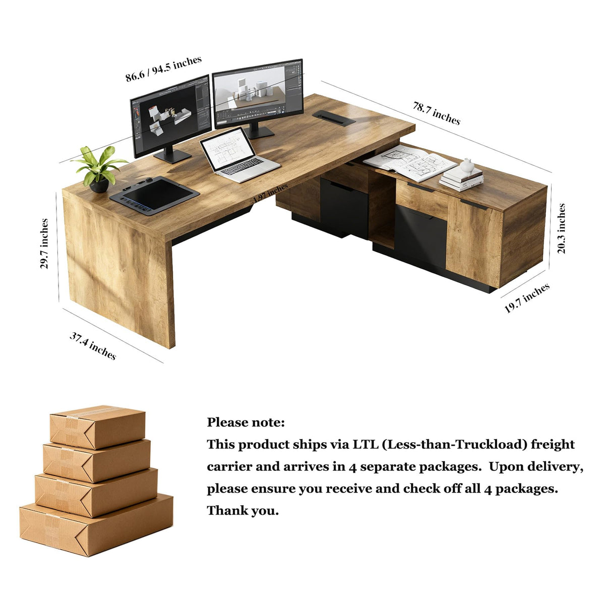 Adjustable L-Shaped Executive Desk