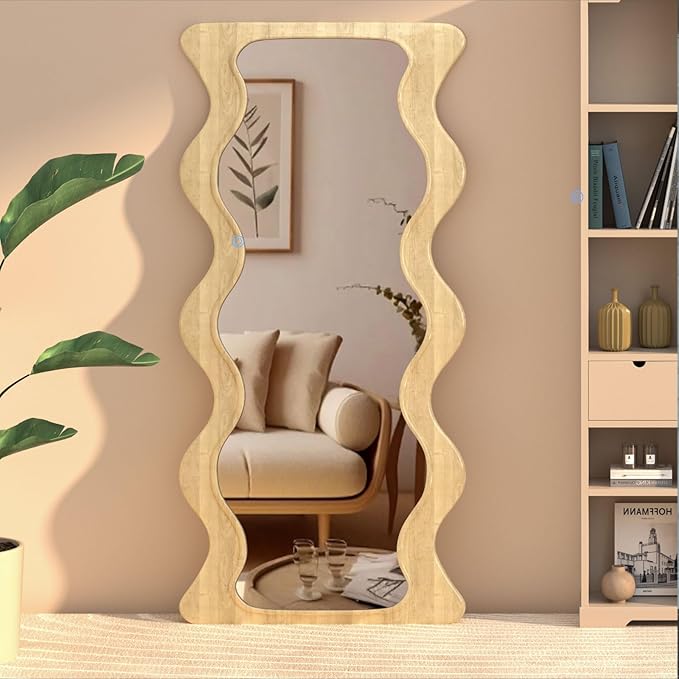 Wavy Full Length Mirror with Wood Frame