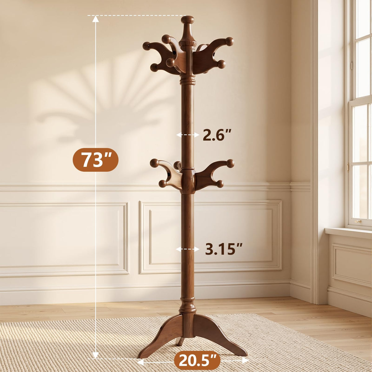 Solid Wood Coat Rack with 7 Hooks