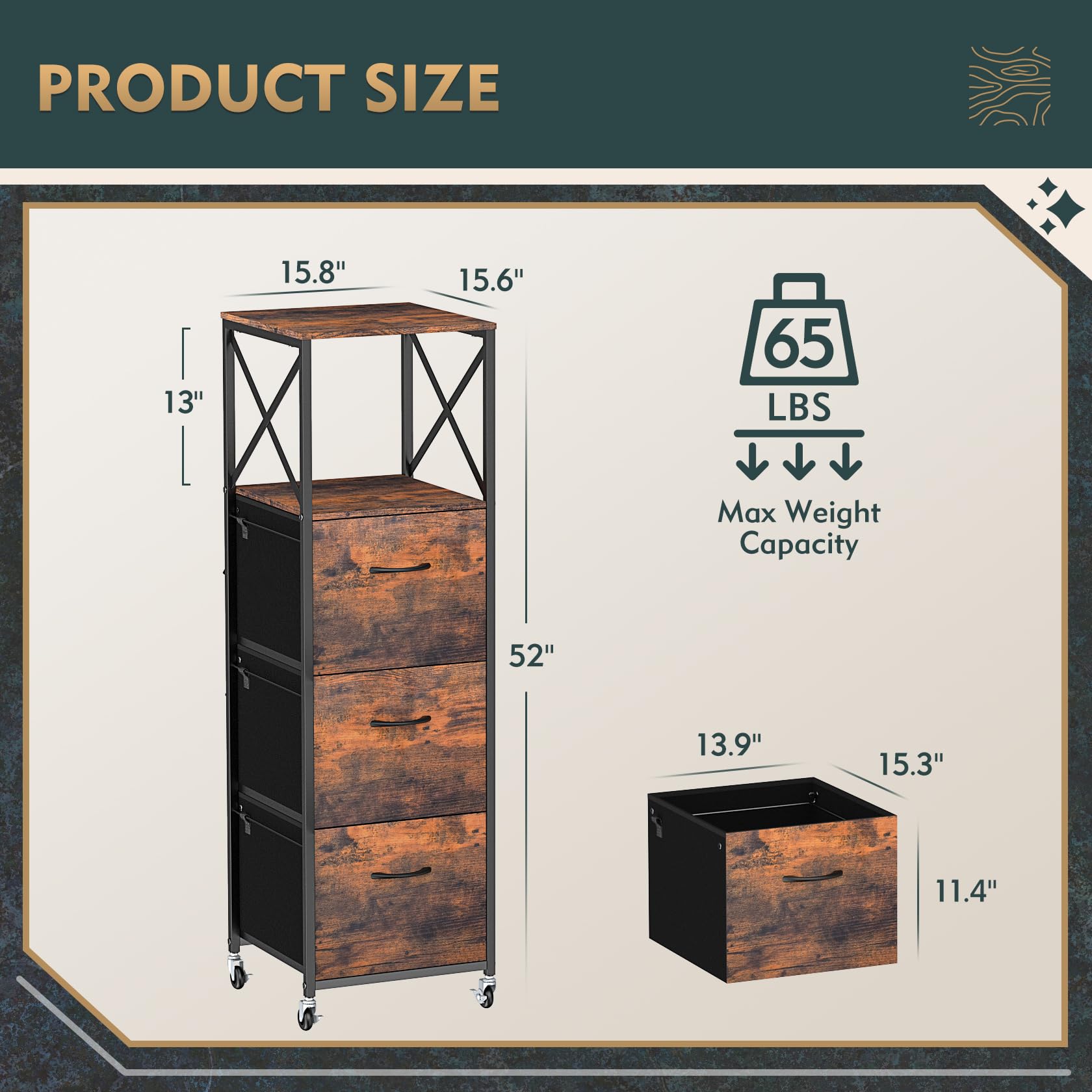 3-Drawer File Cabinet with Open Shelf