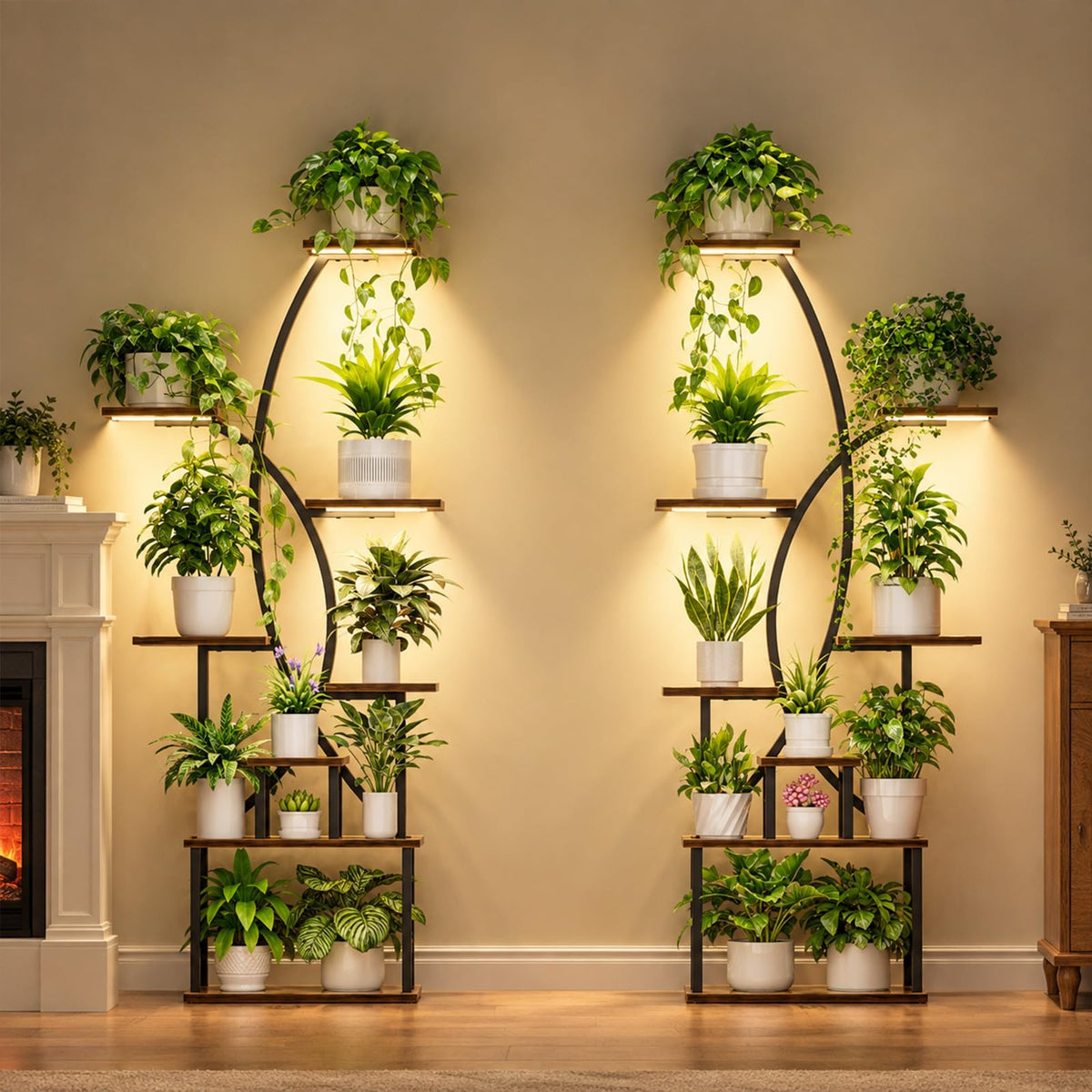 Indoor Plant Stands with Grow Lights, Set of 2