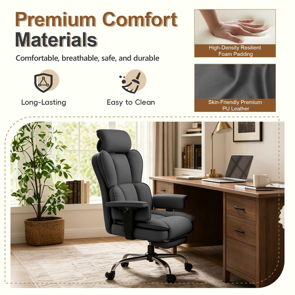 XUEGW Big and Tall Office Chair, Heavy Duty Executive Office Desk Chair
