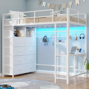Twin Loft Bed with Desk, 8 Storage Drawers & LED Lights