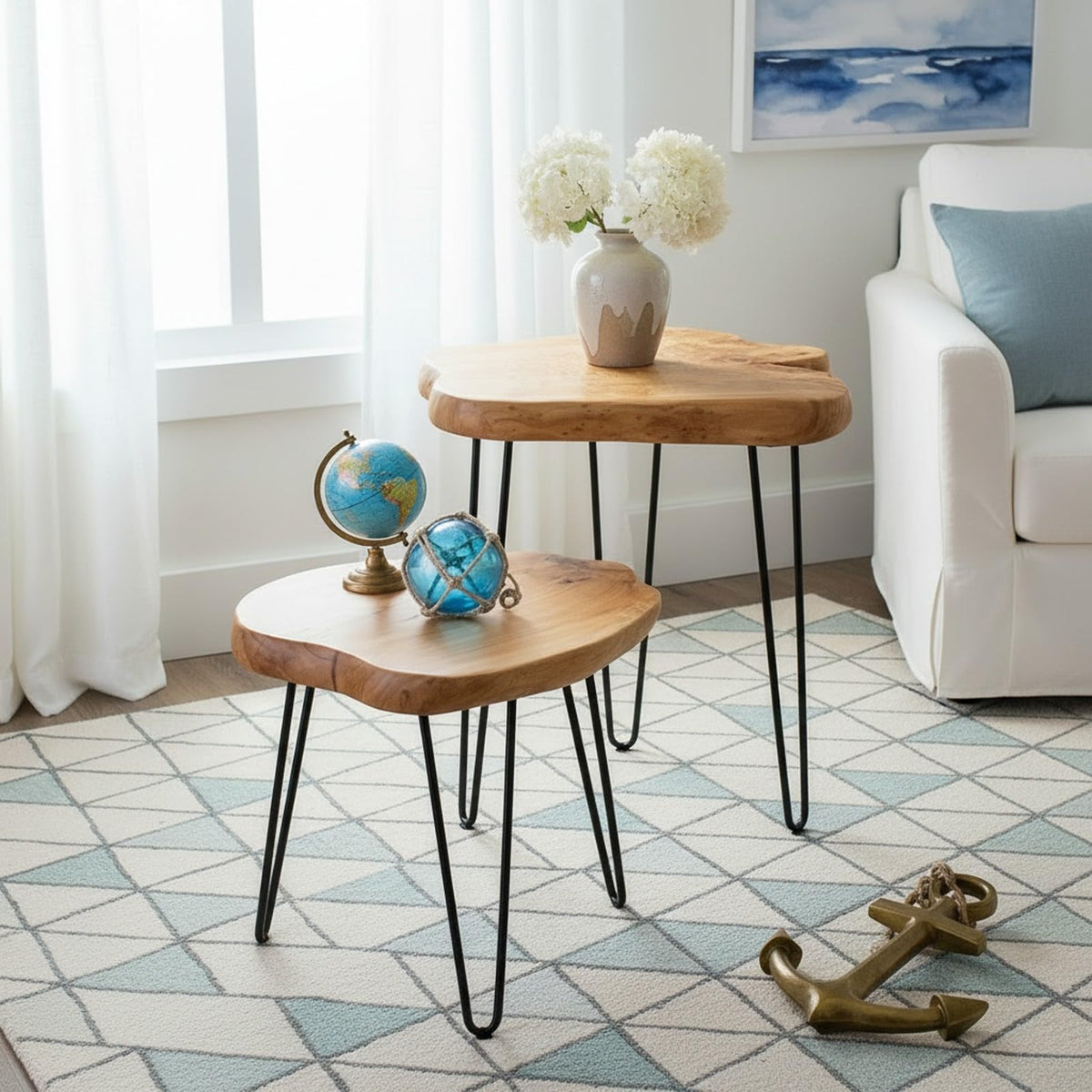WELLAND Live Edge Cedar End Table with Hairpin Legs, 20.5" H