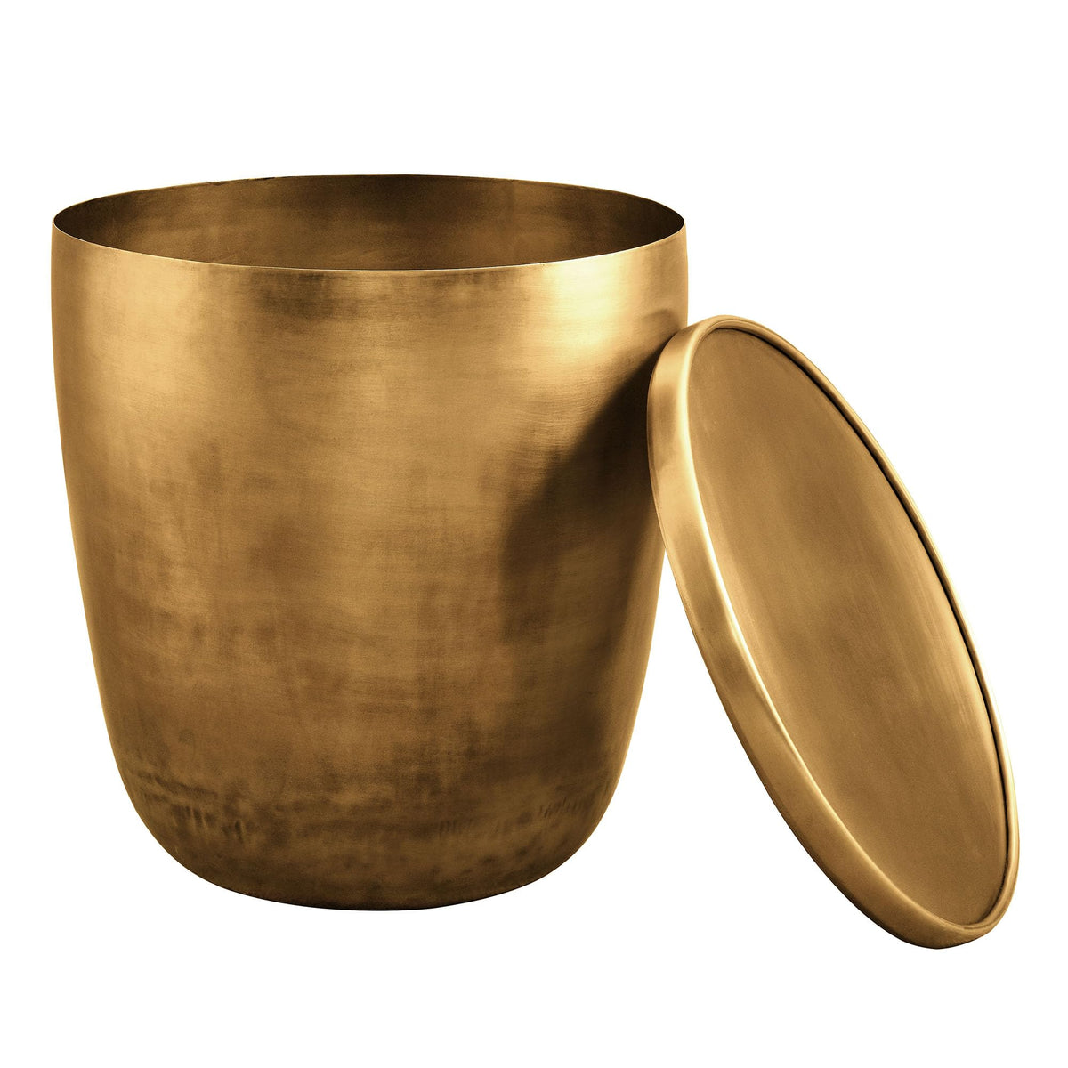 Brass-Finish Drum Storage Side Table