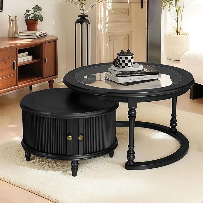 Round Nesting End Table with Storage