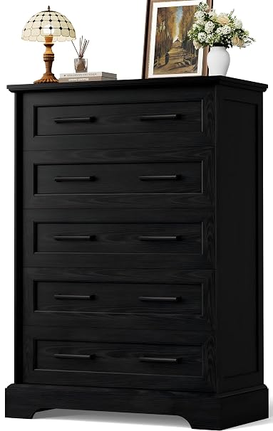 5-Drawer Farmhouse Dresser with Stool