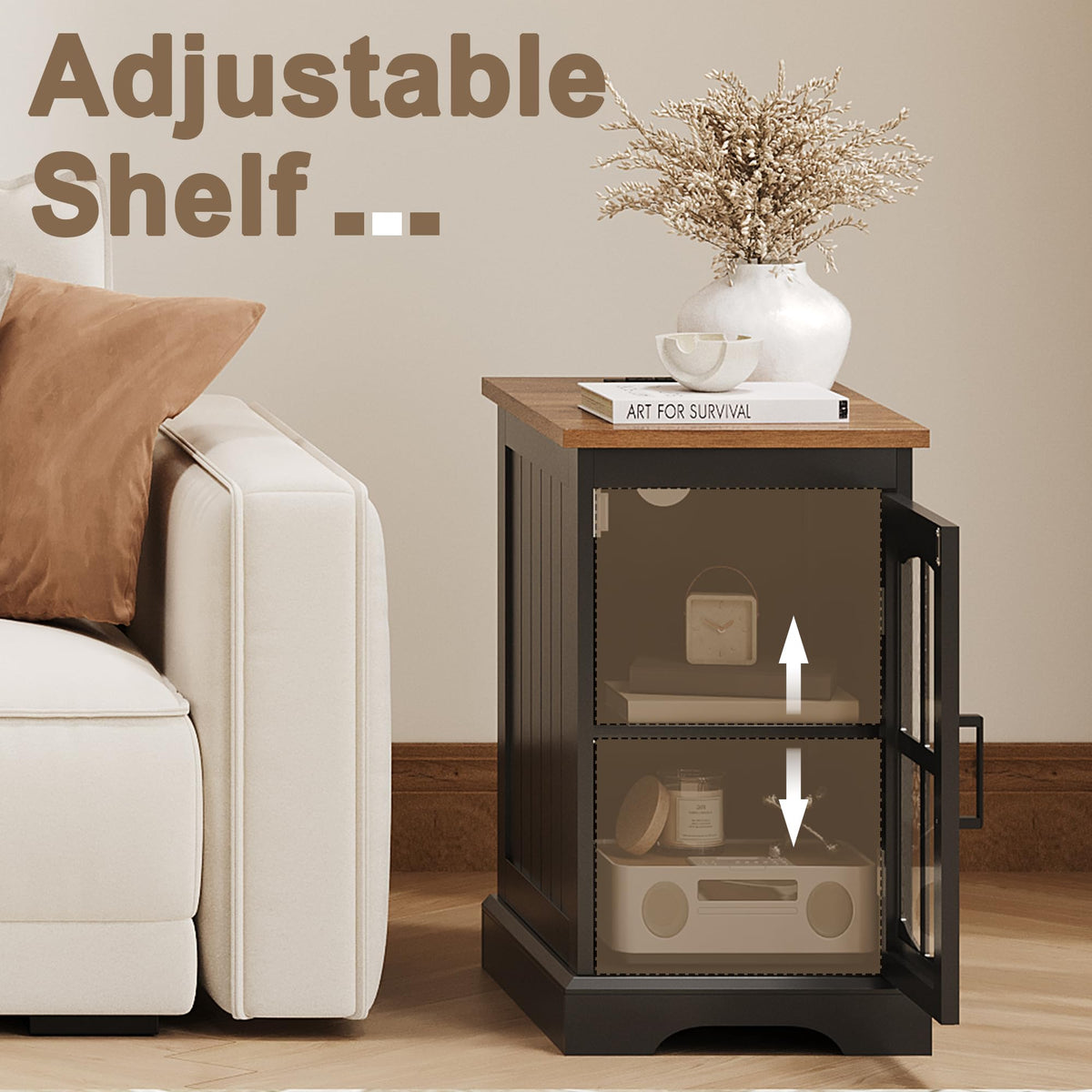 ChooChoo Farmhouse End Table Set of 2 with Glass Door