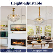 KKQiYuloom 12-Light Modern Gold Pendant Chandelier Crystal Middle Century Dining Room Raindrop Lighting Ceiling Light Fixture Lamp for Bath Room Bed Room Living Room Required D26inxH22.4in