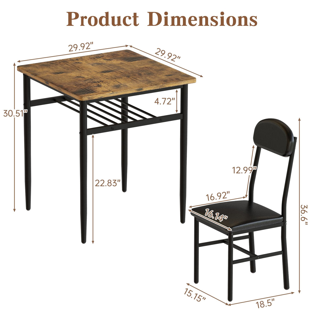Brown 3-Piece Dining Set