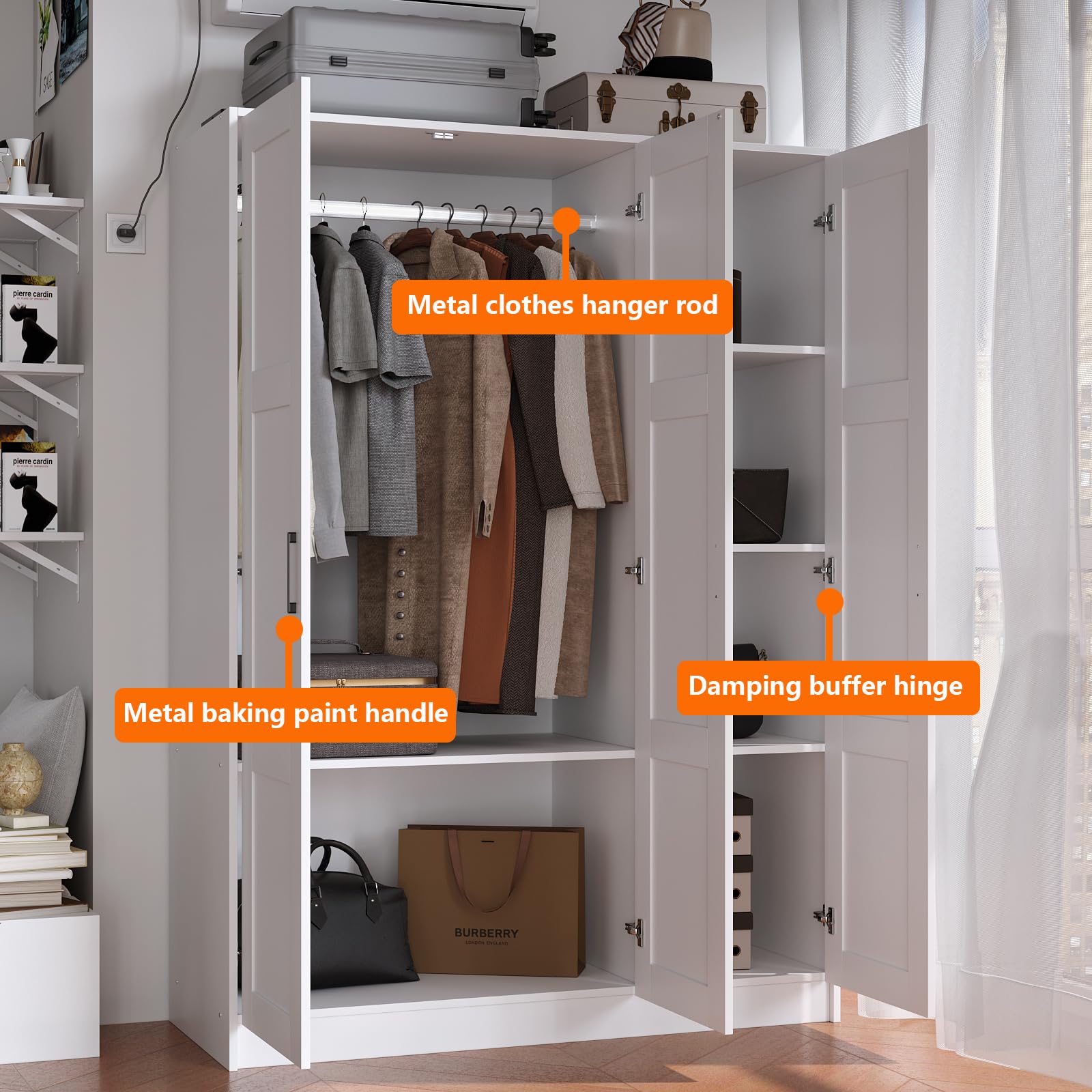 3-Door Wooden Wardrobe Closet