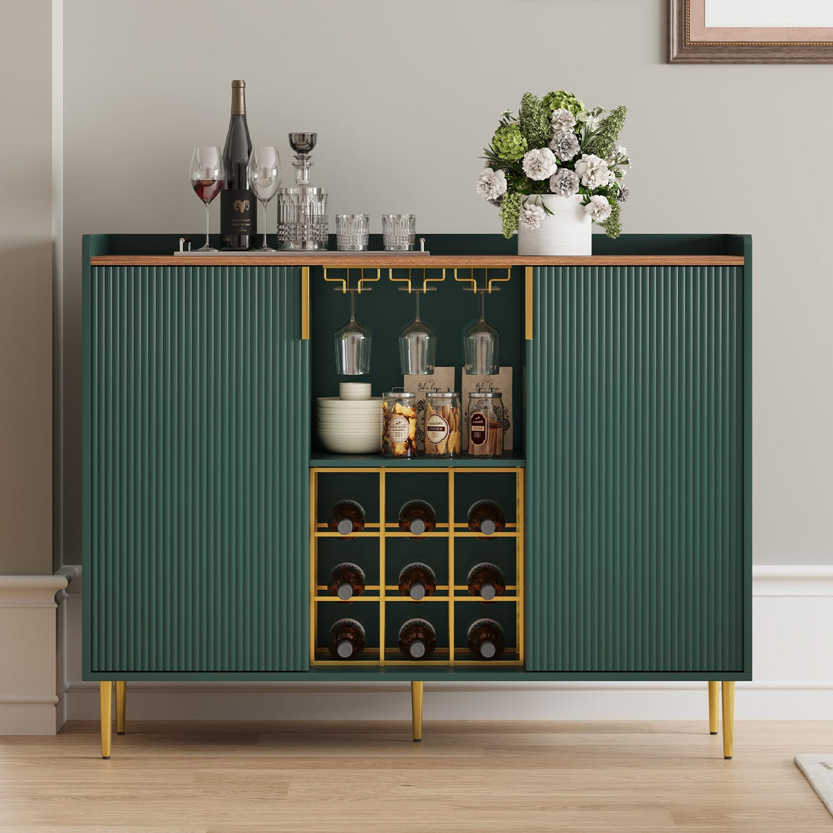 Green Fluted Wine Cabinet