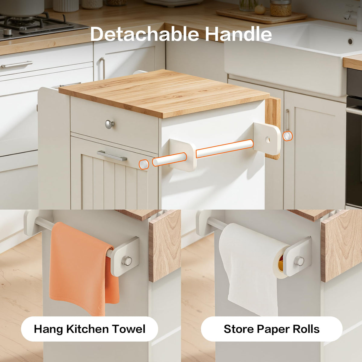 spanspace Kitchen Island with Trash Can Storage & Drop Leaf, Portable Kitchen Island on Wheels, Rolling Island Table for Kithchen