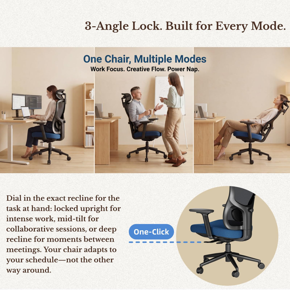 DEXYNORD Ergonomic Office Chair with Breathable Mesh Back & Thick Cushion Seat, 4D Armrests, 3D Headrest, Adjustable Lumbar Support & Seat Depth, High Back Desk Chair with Tilt Lock (Blue)