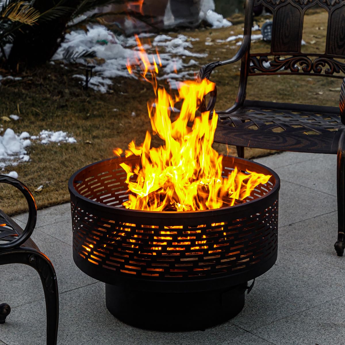Wood Burning Fire Pit with Grill & Lid
