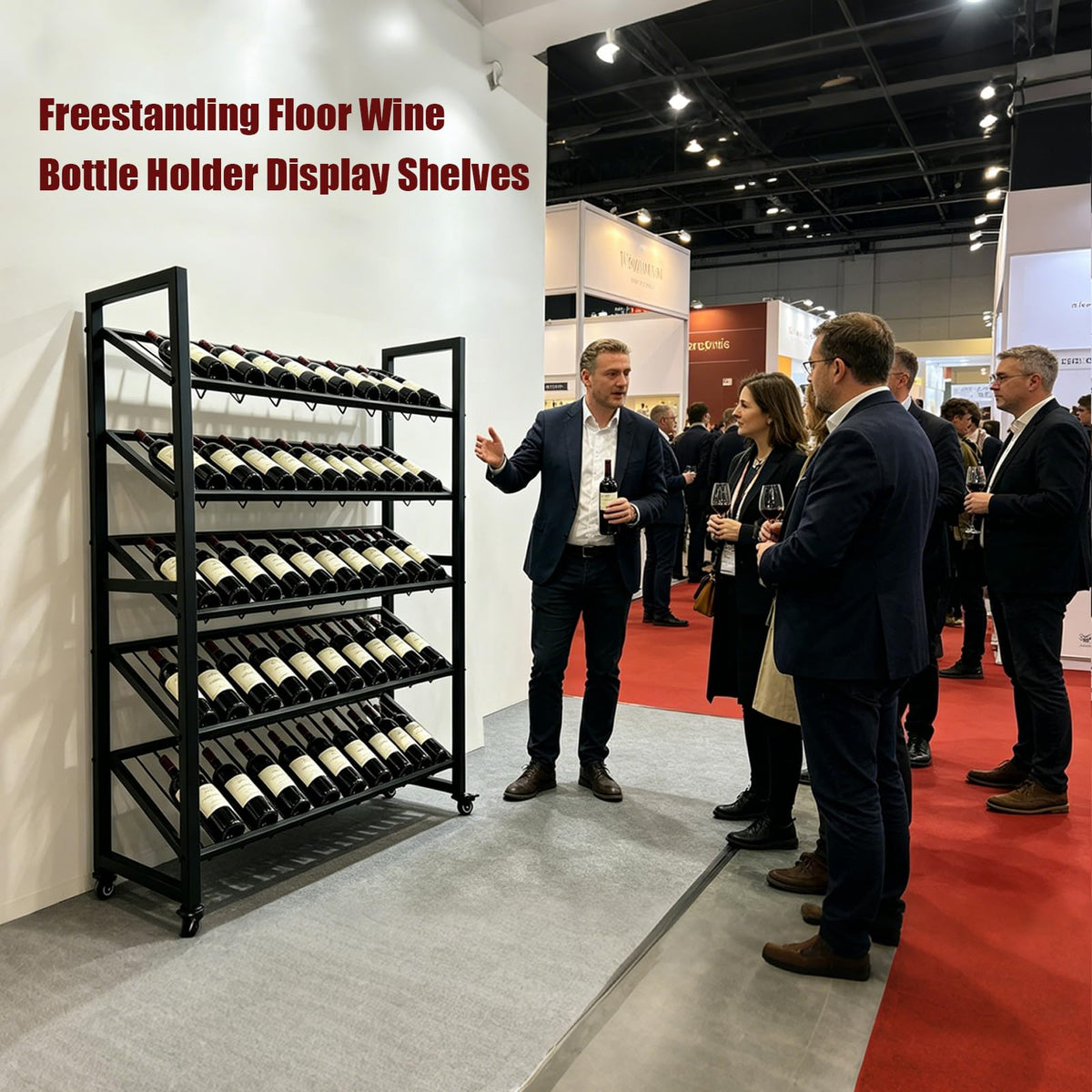 Black 5-Tier Rolling Wine Rack