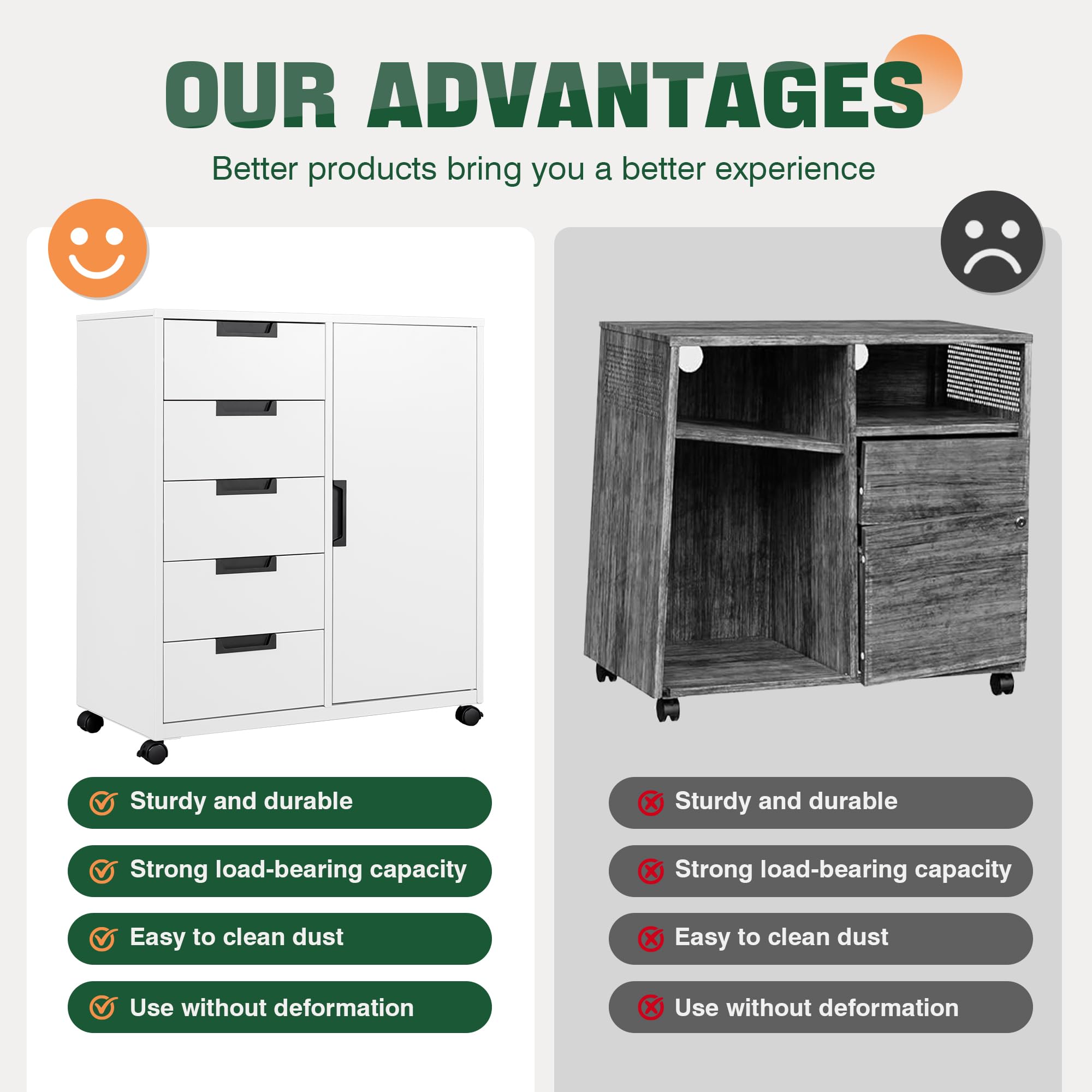 5-Drawer Metal Storage Cabinet with Printer Stand & Shelved Door