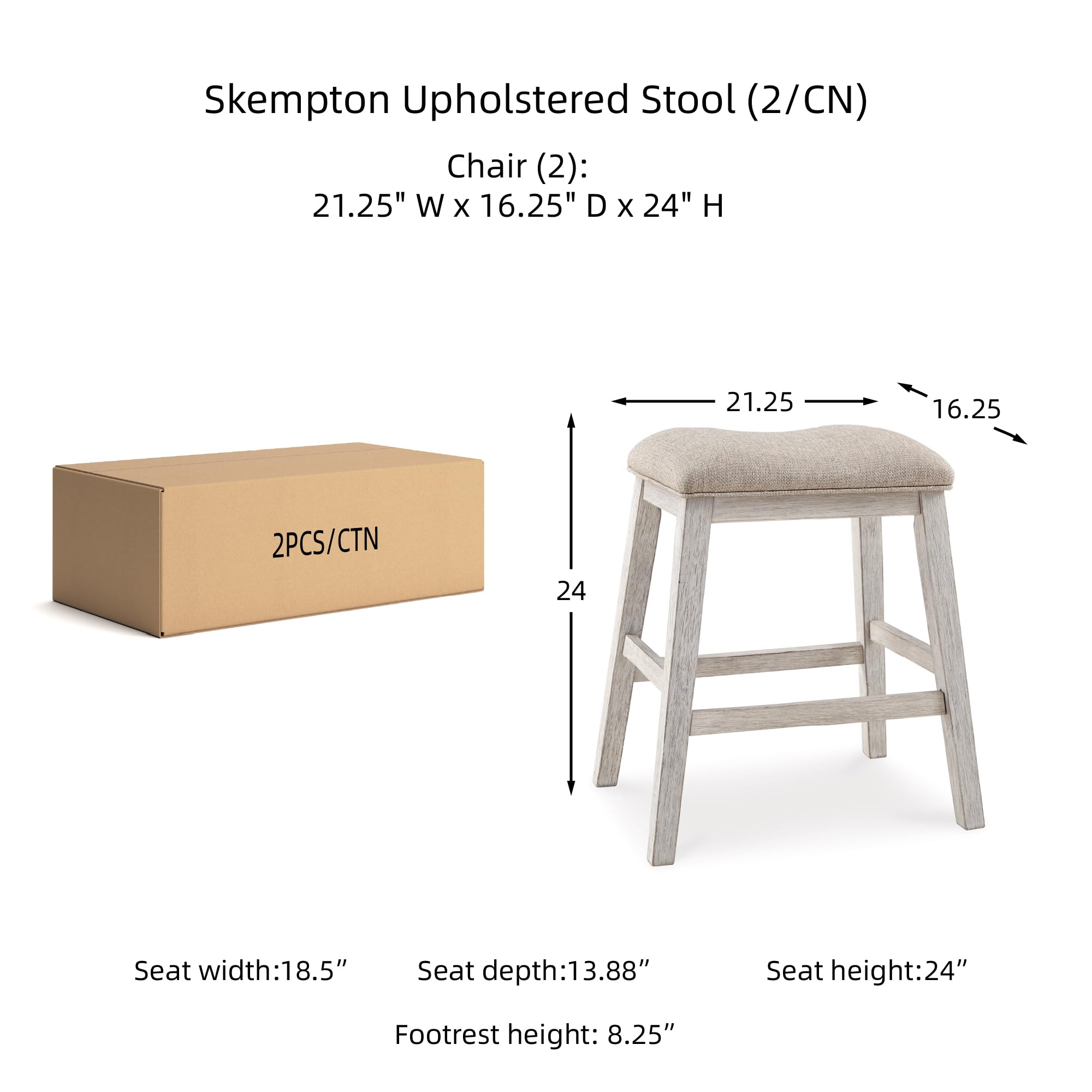 Signature Design by Ashley Skempton Modern 24" Counter Height Upholstered Barstool, 2 Count, Grayish White