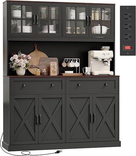 Farmhouse Pantry Cabinet with Charging Station