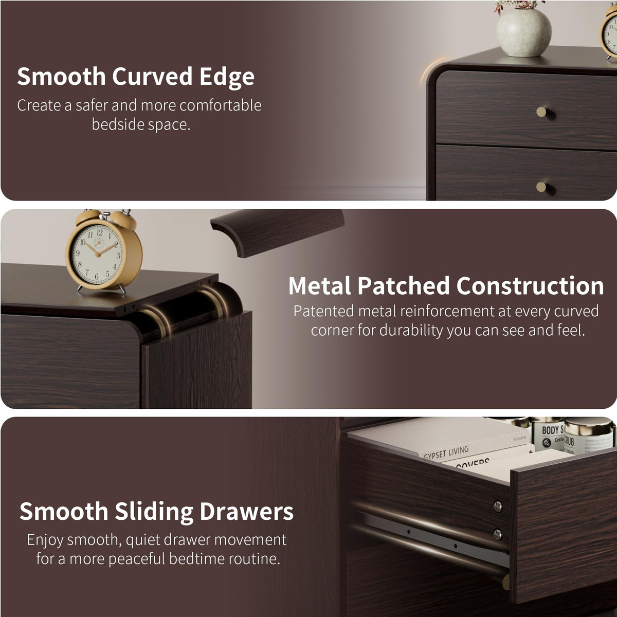 3-Drawer Nightstands Set of 2