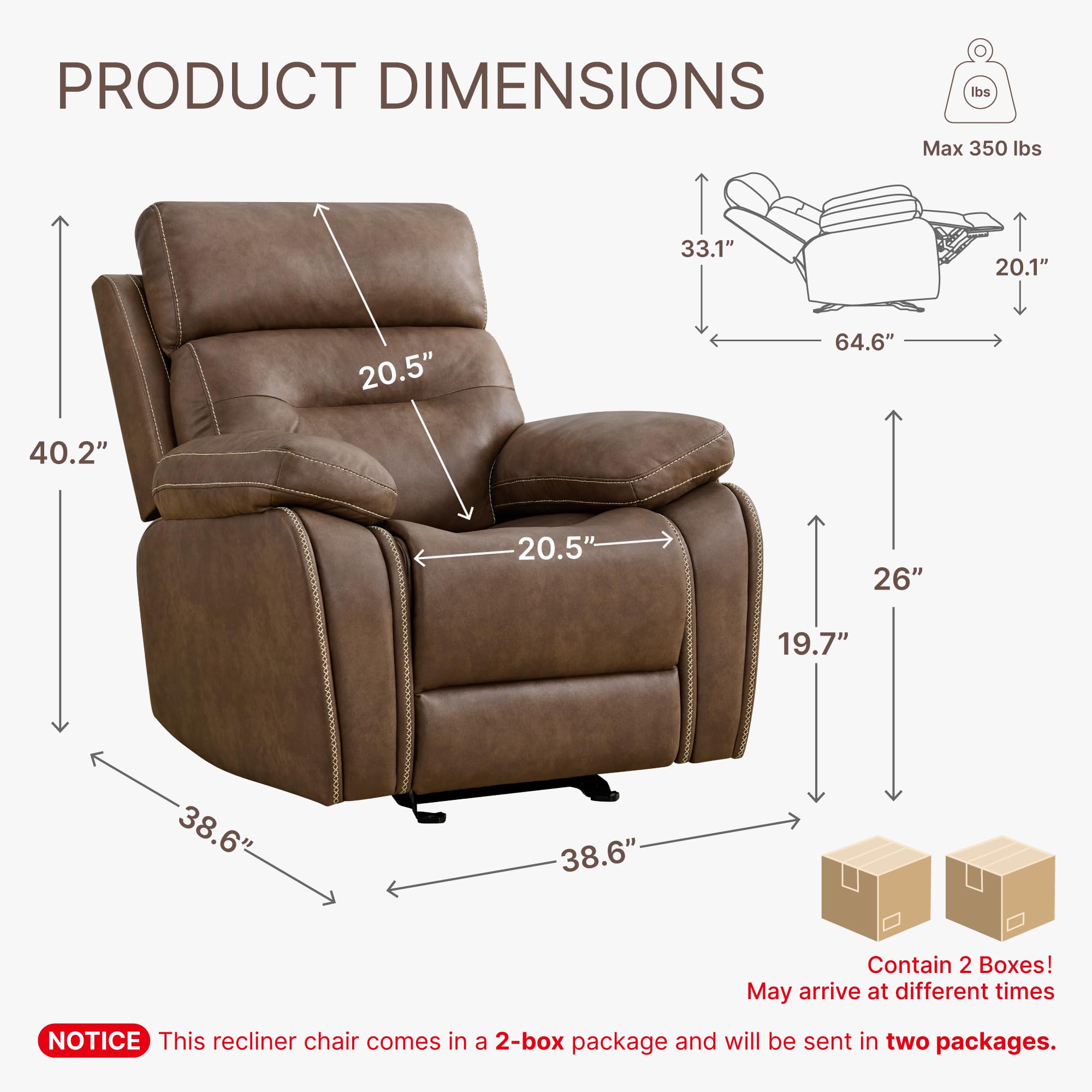 Faux Leather Recliner Chair with Rocker & Overstuffed Arms