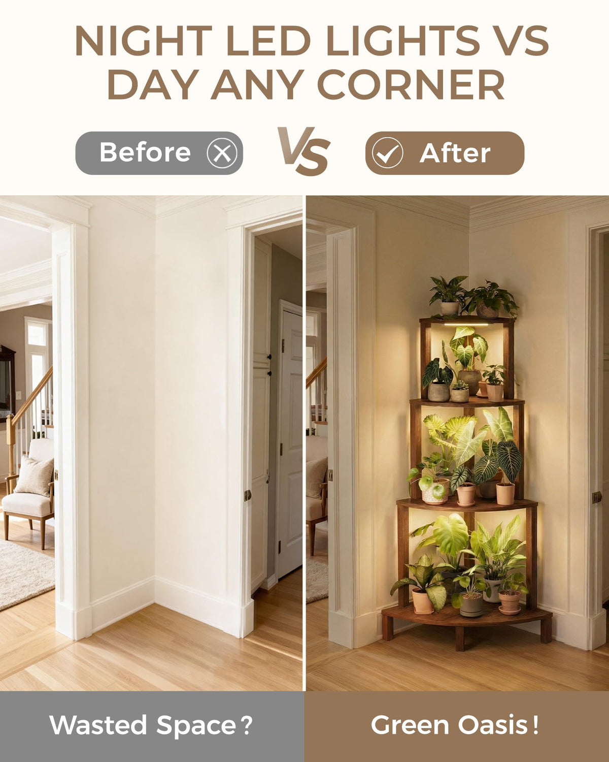 4-Tier Corner Plant Stand with Grow Lights