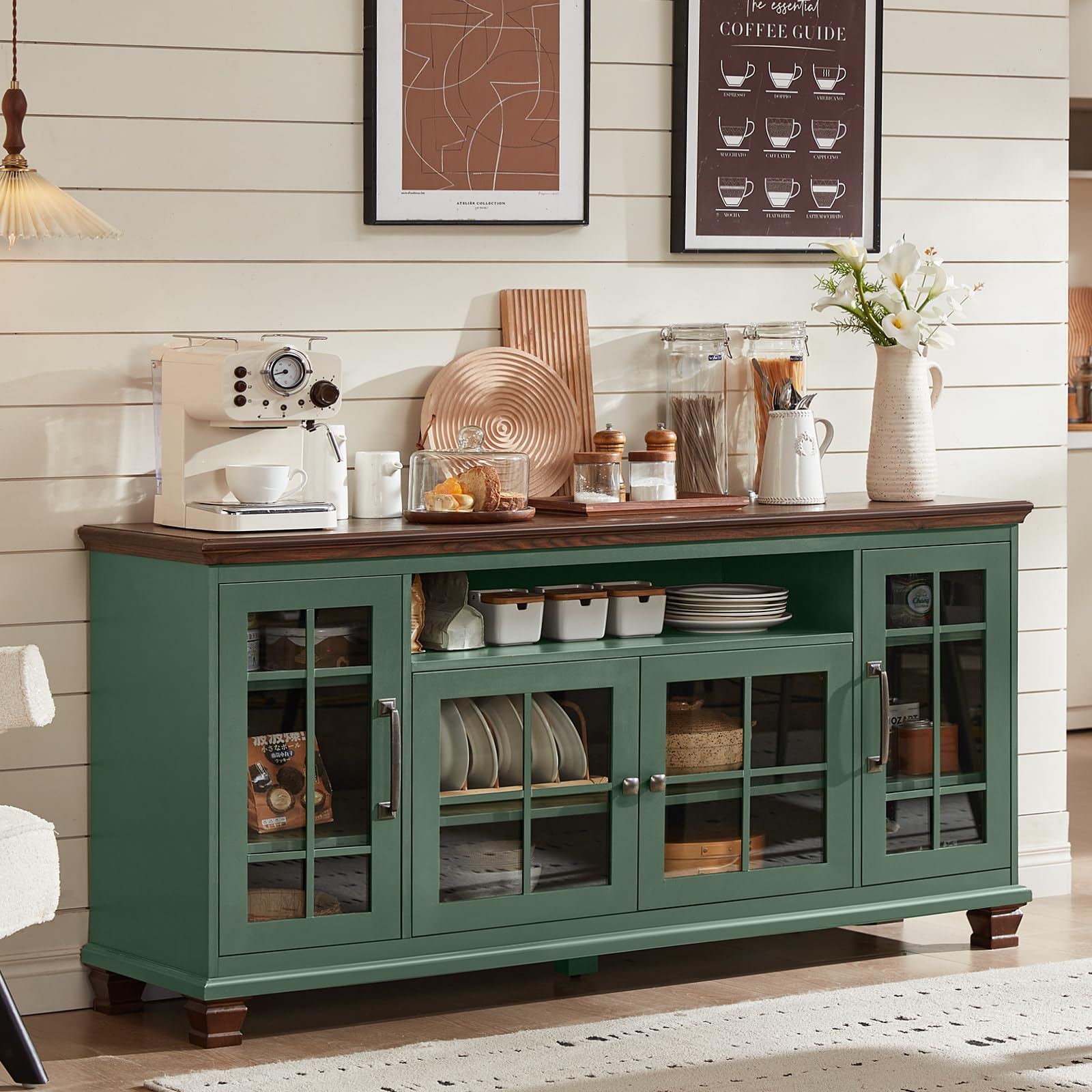 Farmhouse Sideboard Buffet Cabinet with Glass Doors