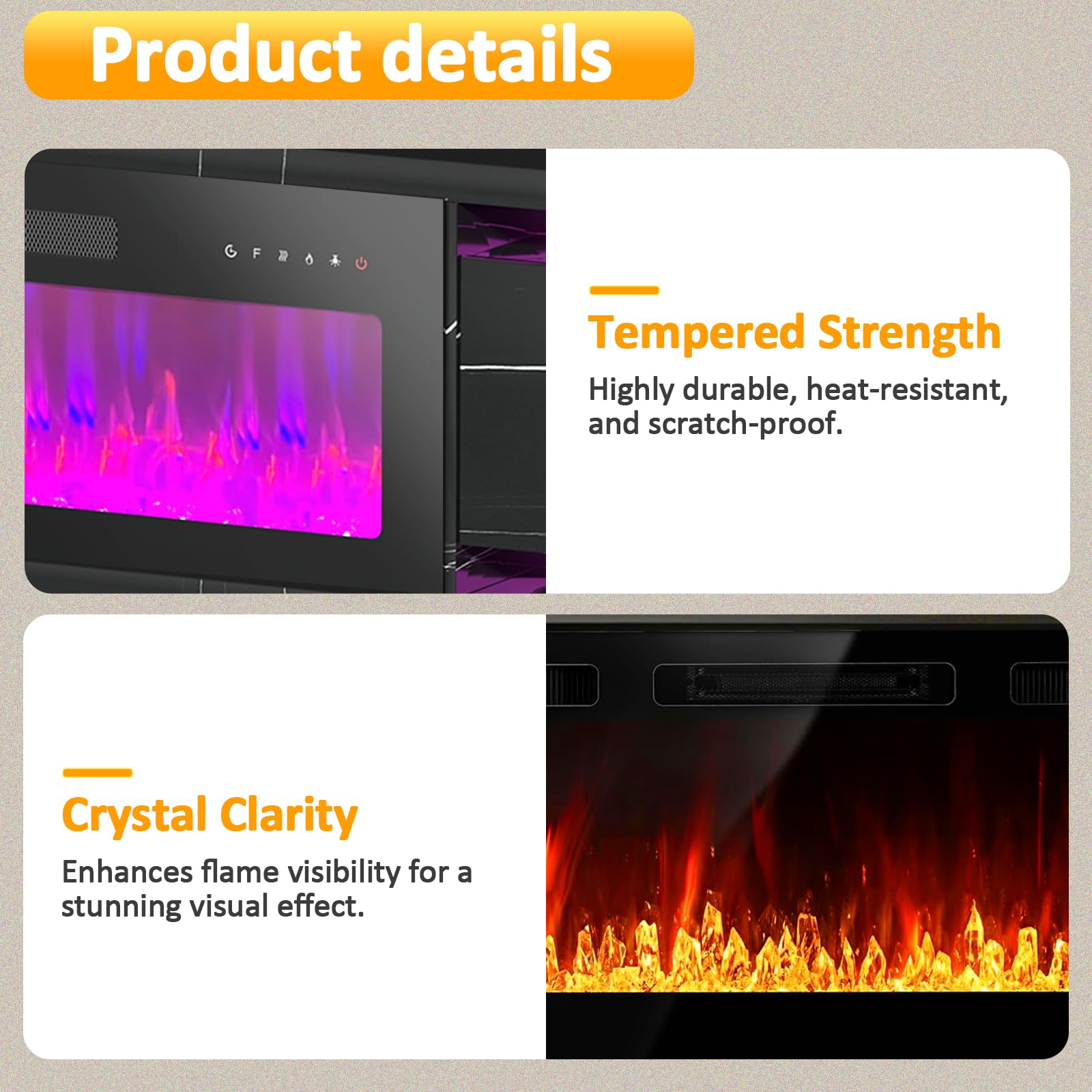 Wall-Mounted Electric Fireplace with Remote