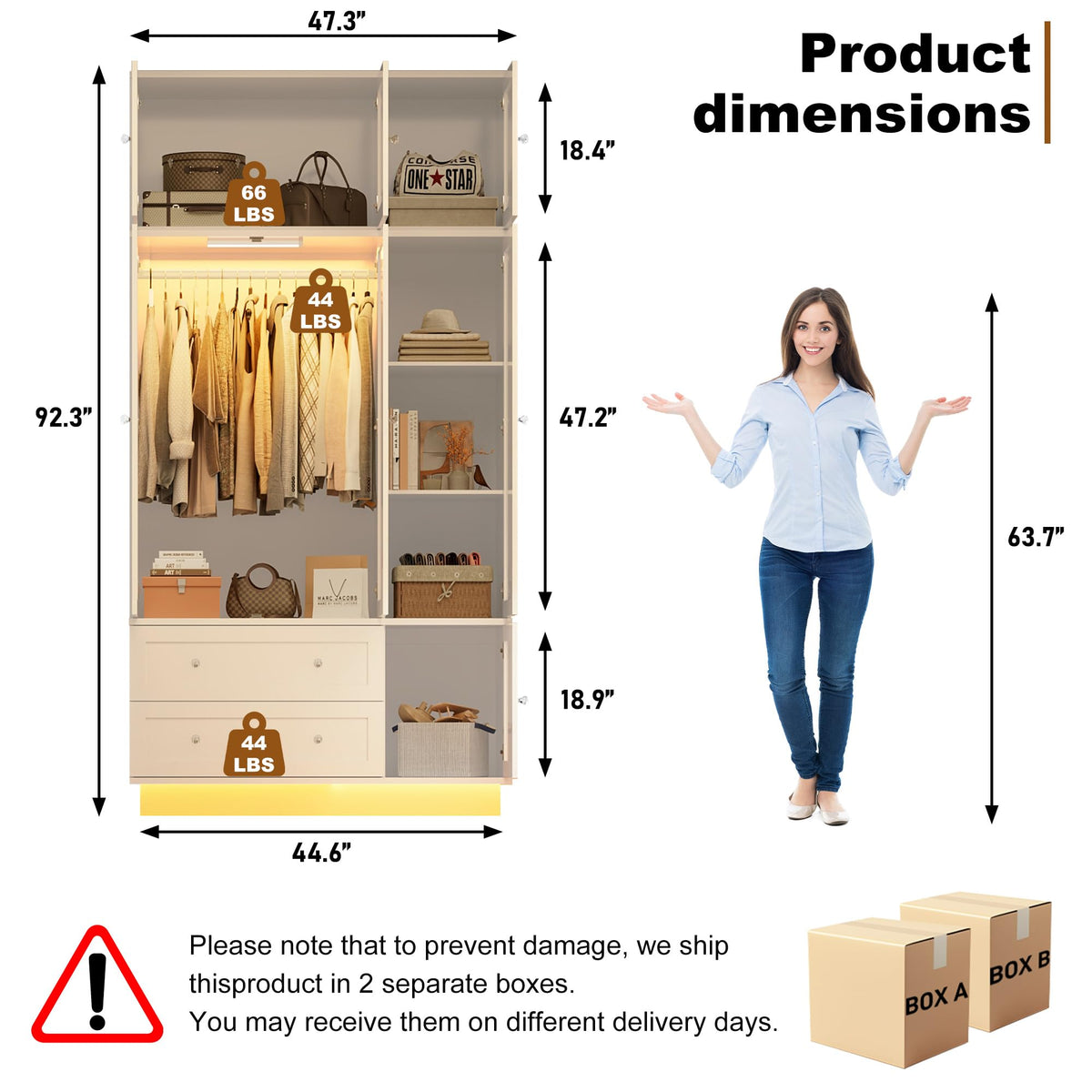 White Mirrored Wardrobe with LED Lighting