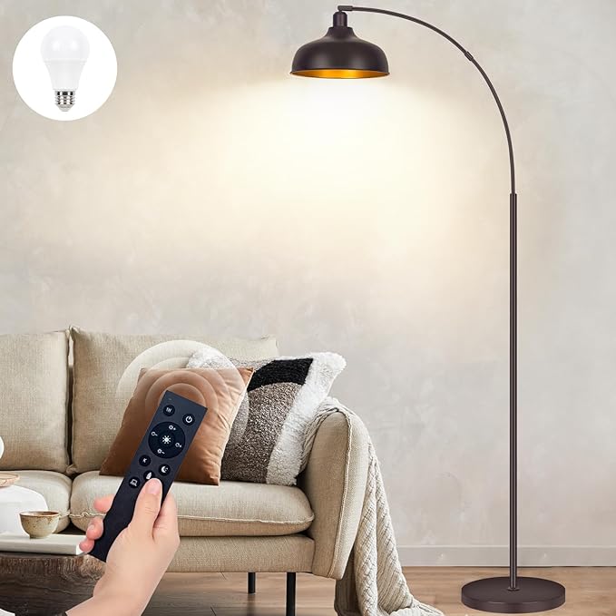 Arc Floor Lamp with Remote Control, Dimmable, 360° Adjustable Shade