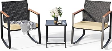 3-Piece Rocking Patio Bistro Set with Glass Table