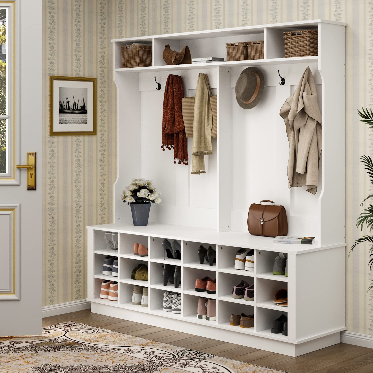 3-in-1 Hall Tree with Shoe Bench & Coat Rack