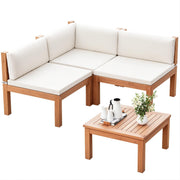 Devoko 4 Pcs Acacia Wood Small Patio Sectional Coach Sofa 54'' L x 54''W